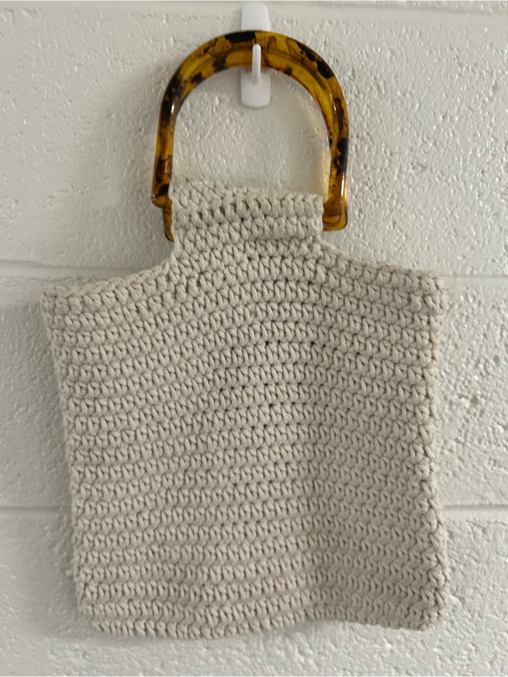 Cream Crochet Aerie Tote with Tortoiseshell Handle